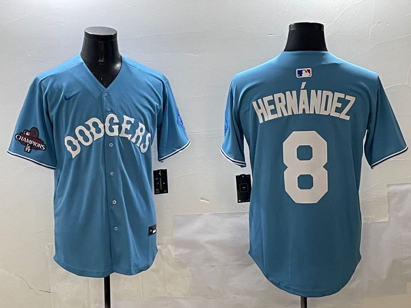 Men Los Angeles Dodgers 8 Hernandez Light Blue Throwback Game 2025 Nike MLB Jersey style 2